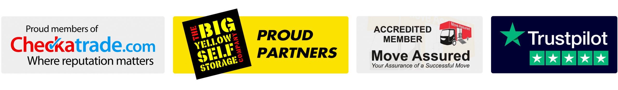 accreditation for removals including move assured, trustpilot, checkatrade and  Big Yellow Storage in Dagenham